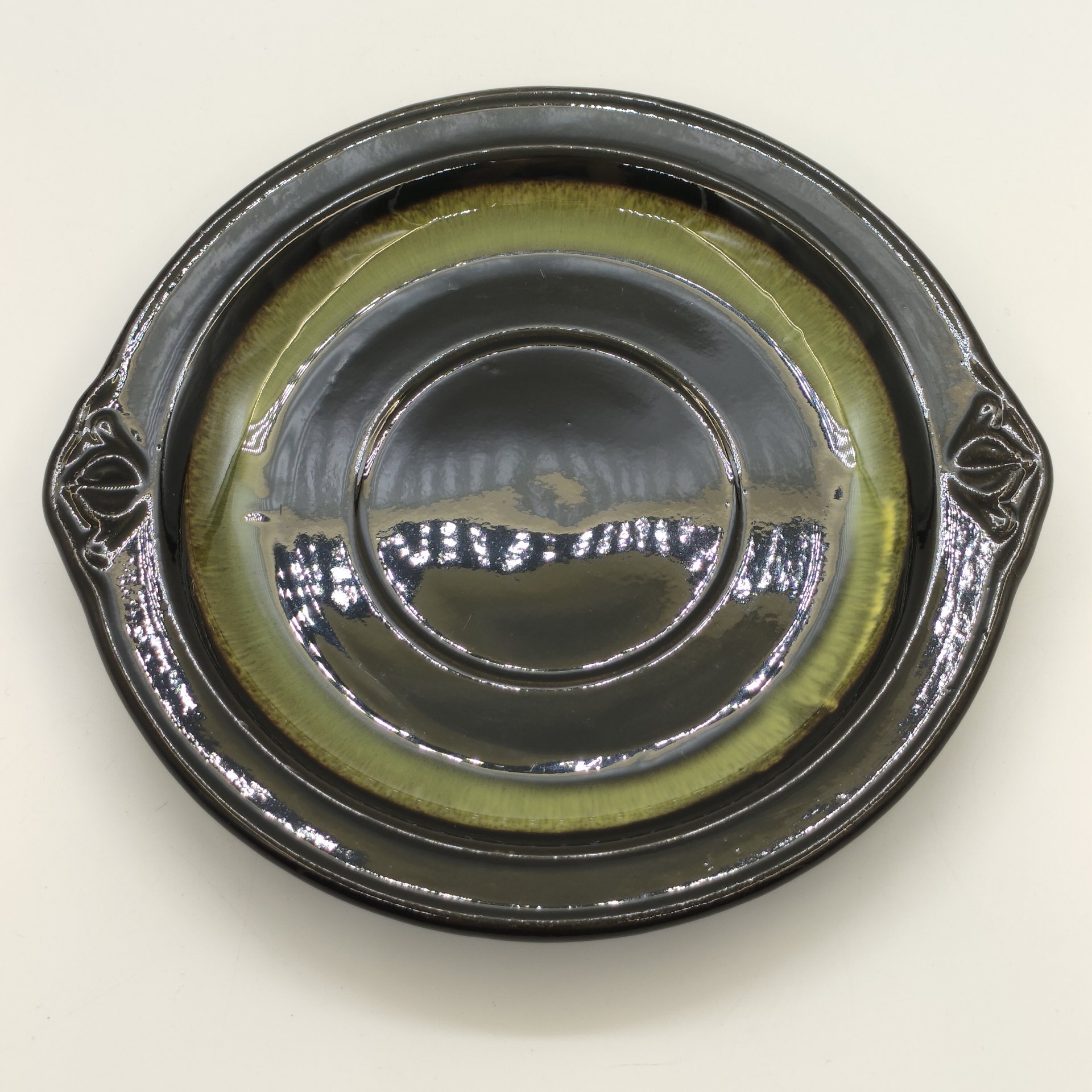 Набор из 6-ти десертных тарелок на подставке, фаянс, цветные поливы, Конаковский фаянсовый завод им. М.И. Калинина (ЗиК Конаково), СССР, 1974-1991 гг.