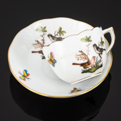 Пара кофейная, украшенная изображением птиц и бабочек, декор "Rothschild"