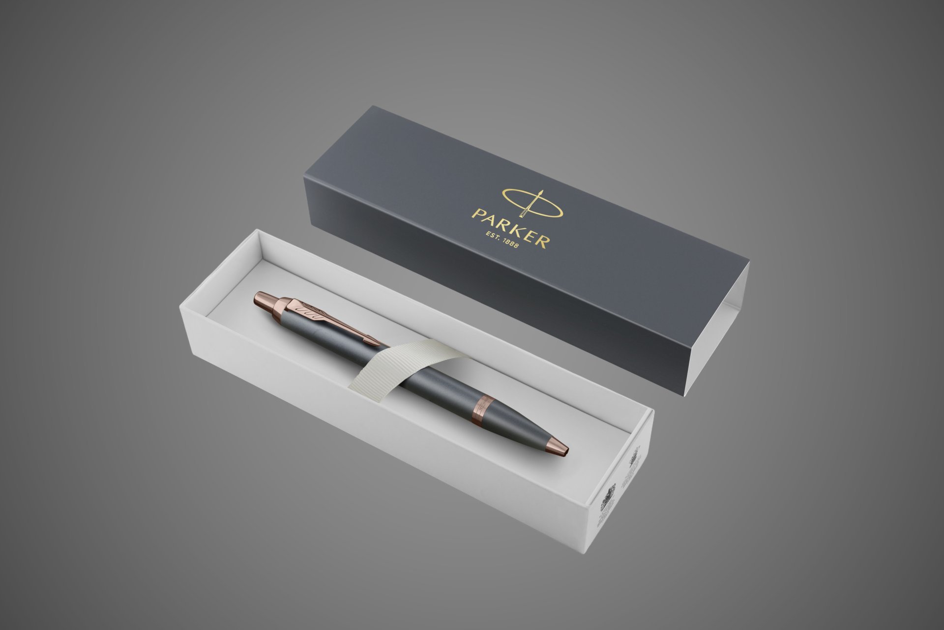 Ручка шариковая Parker "IM Slate Rose Gold PVD Trim" синяя, 1,0мм, подарочная упаковка, Металлы: латунь