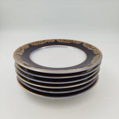 Комплект из 6-ти пирожковых тарелок "Фриз", фарфор, крытье, золочение, Ленинградский фарфоровый завод (ЛФЗ), СССР, 1960-1970 гг.