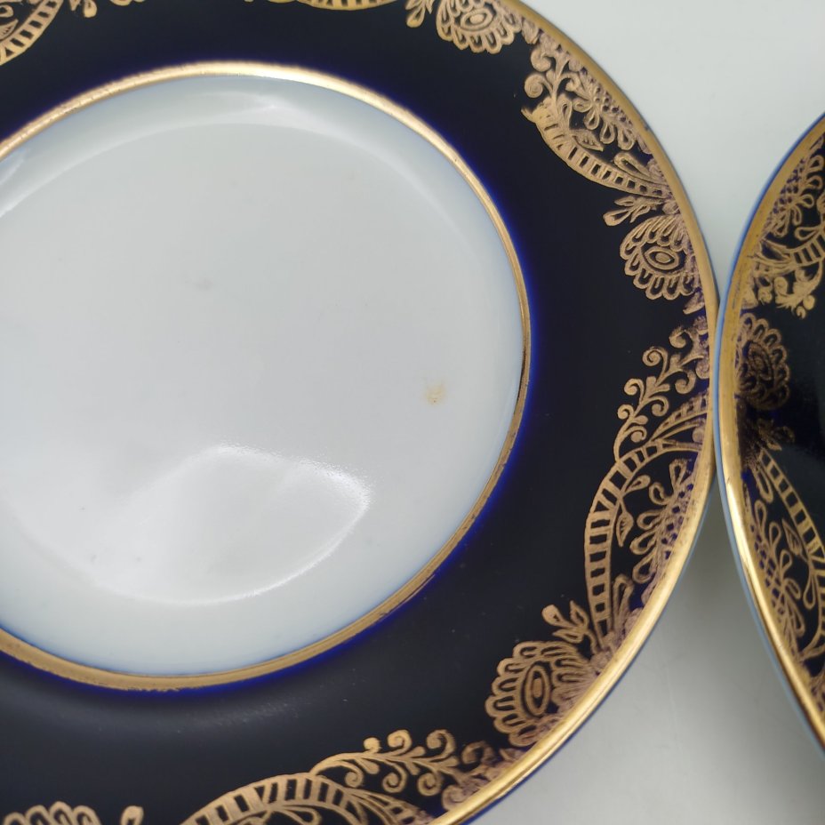 Комплект из 6-ти пирожковых тарелок "Фриз", фарфор, крытье, золочение, Ленинградский фарфоровый завод (ЛФЗ), СССР, 1960-1970 гг.