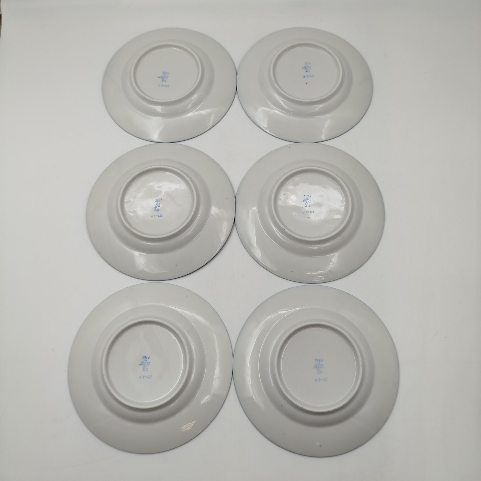 Комплект из 6-ти пирожковых тарелок "Фриз", фарфор, крытье, золочение, Ленинградский фарфоровый завод (ЛФЗ), СССР, 1960-1970 гг.