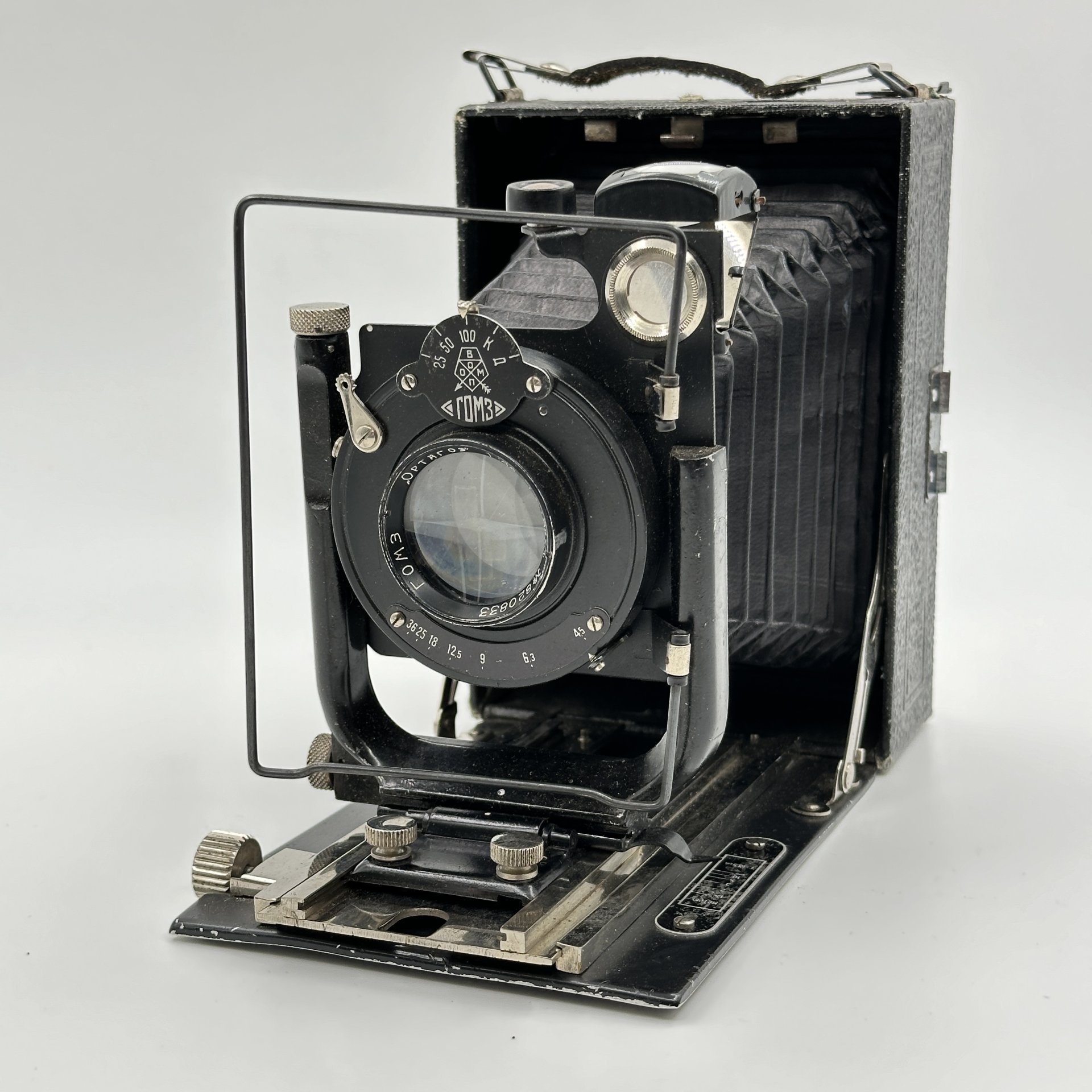 Фотоаппарат Фотокор-1 с аттестатом в оригинальном кофре, металл, стекло, ткань, Государственный оптико-механический завод имени ОГПУ (ГОМЗ), СССР, 1939 г., Государственный оптико-механический завод имени ОГПУ (ГОМЗ)