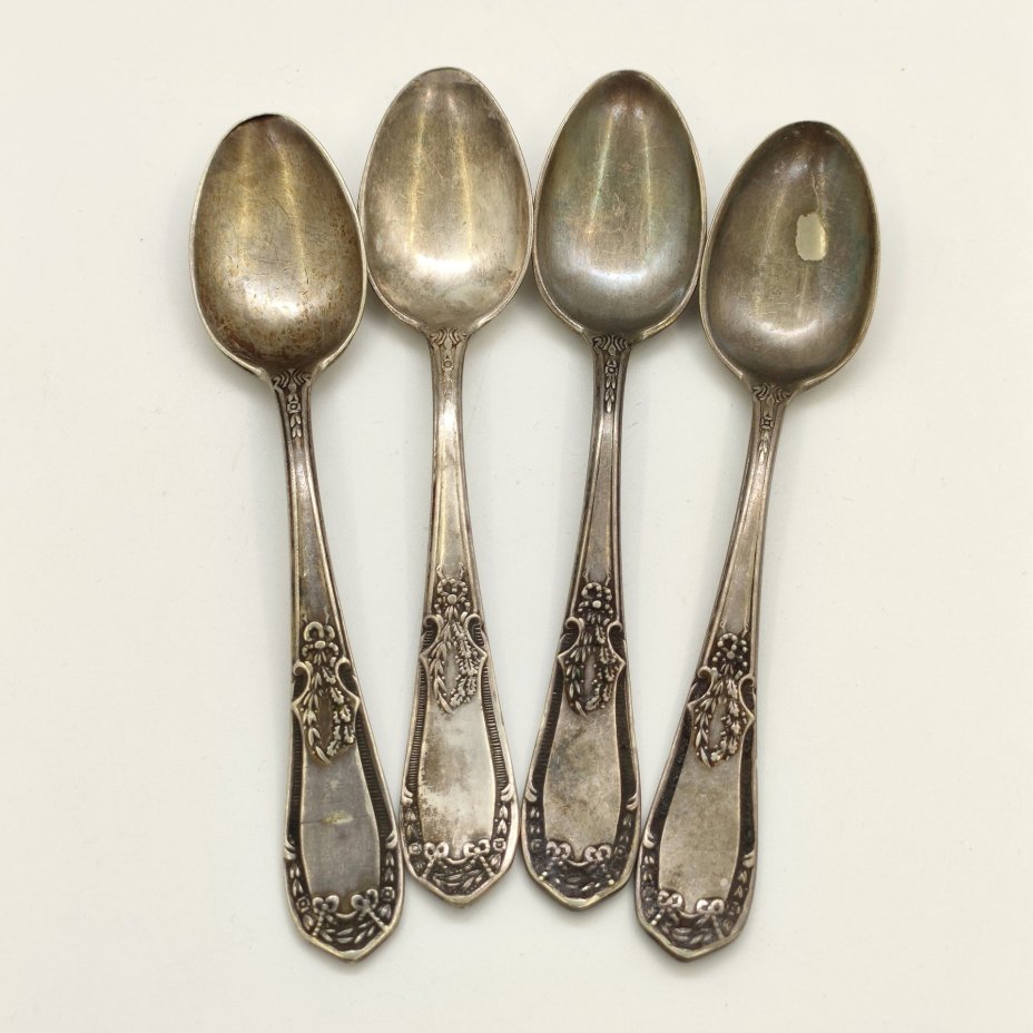 Набор чайных ложек на 4 персоны, мНЦ (медь-никель-цинк), Киевский завод столовых приборов и посуды им. Дзержинского (ЗiД, ЗиД), СССР, 1950-1960 гг.