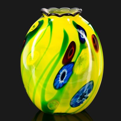 Ваза овальной формы, желтого оттенка, стекло, техника  "Millefiori" (Миллефиори), Murano, Италия, 1970-1990 гг., Murano