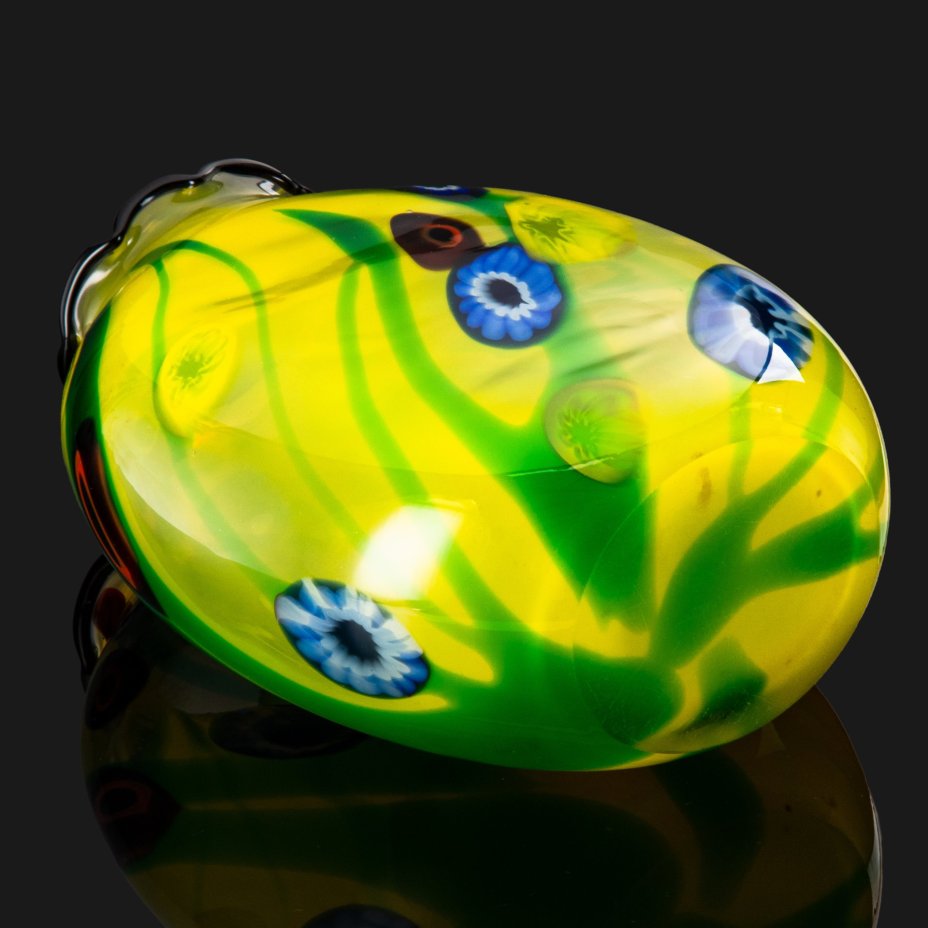 Ваза овальной формы, желтого оттенка, стекло, техника  "Millefiori" (Миллефиори), Murano, Италия, 1970-1990 гг., Murano