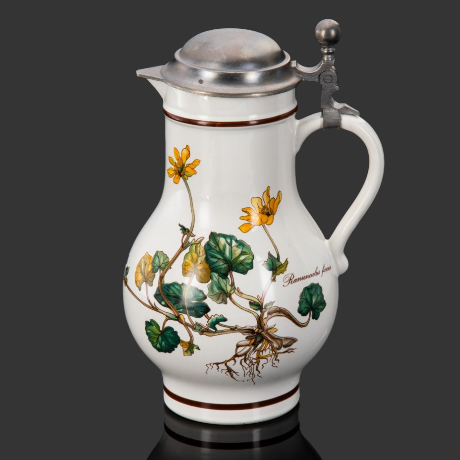 Кувшин с крышкой "Ranunculus ficaria" ("Чистяк весенний"), серия "Botanica", фарфор, металл, деколь, Villeroy & Boch, Люксембург, 1980-2000 гг.