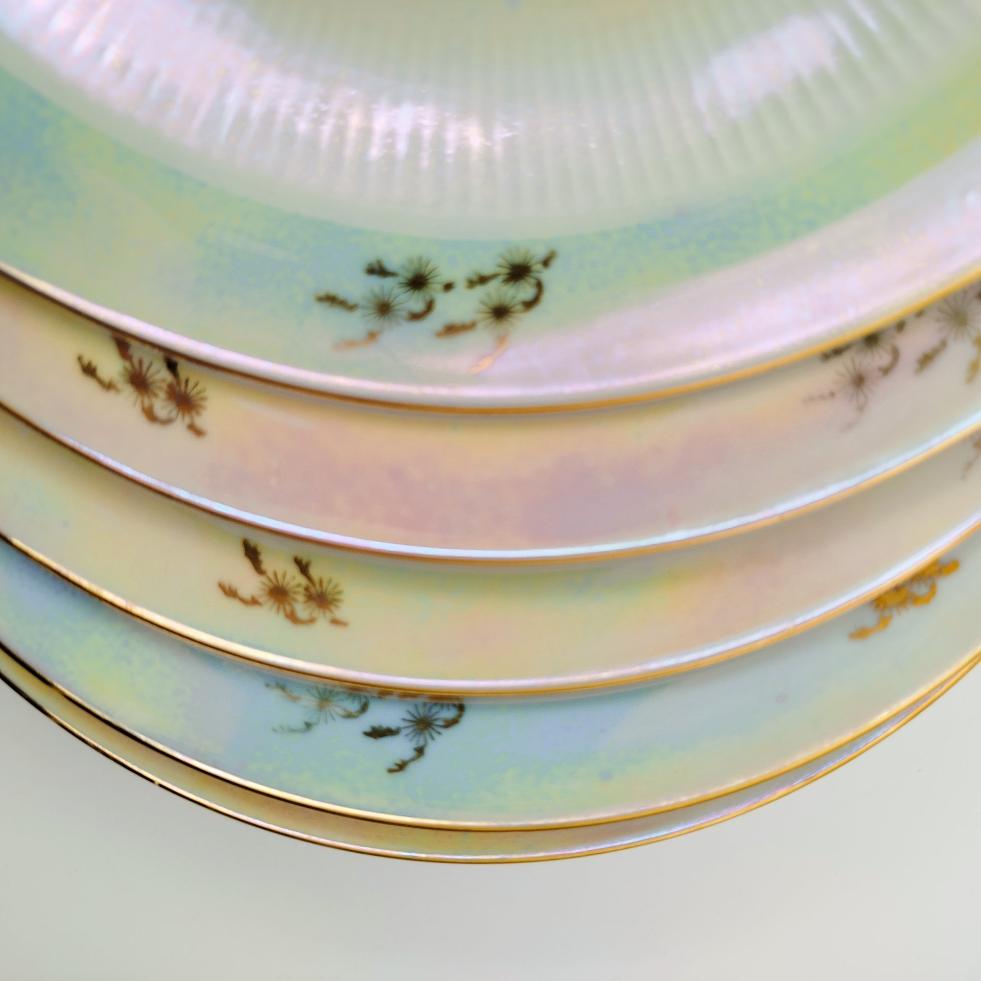 Набор суповых (глубоких) тарелок "Мадонна" на 6 персон, фарфор, люстр, деколь, золочение, Weisswasser Porzellan, ГДР, 1970-1990 гг.