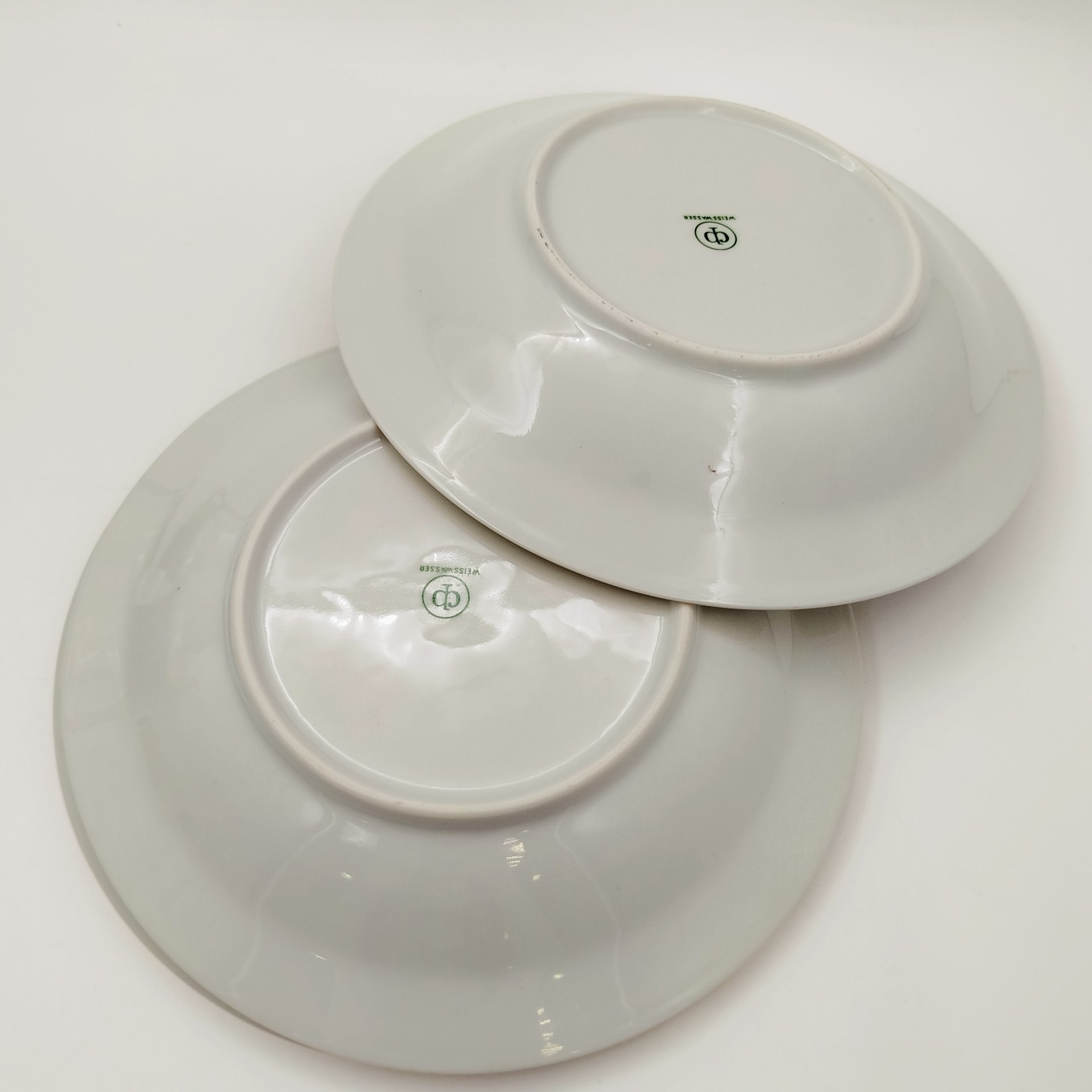 Набор суповых (глубоких) тарелок "Мадонна" на 6 персон, фарфор, люстр, деколь, золочение, Weisswasser Porzellan, ГДР, 1970-1990 гг.