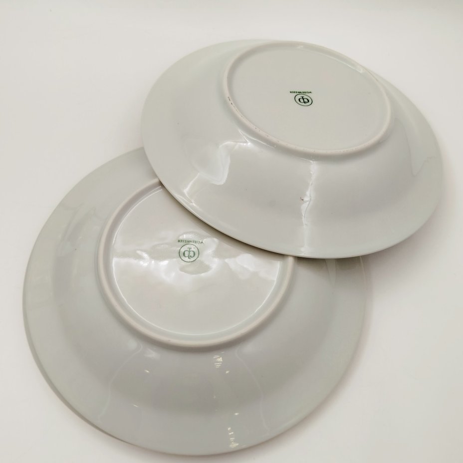 Набор суповых (глубоких) тарелок "Мадонна" на 6 персон, фарфор, люстр, деколь, золочение, Weisswasser Porzellan, ГДР, 1970-1990 гг.