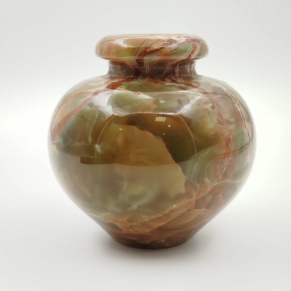 Ваза округлой формы для маленького букета, натуральный камень (оникс), резьба