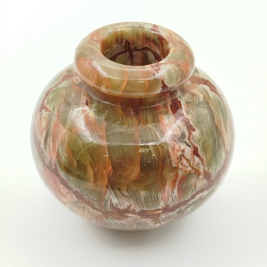 Ваза округлой формы для маленького букета, натуральный камень (оникс), резьба