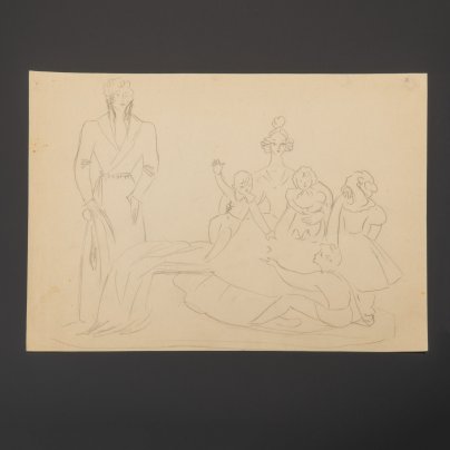 Эскиз для скульптуры "А.С. Пушкин. Последние дни", из личного архива Асты Давыдовны Бржезицкой, бумага, карандаш, СССР, 1980-1985 гг.