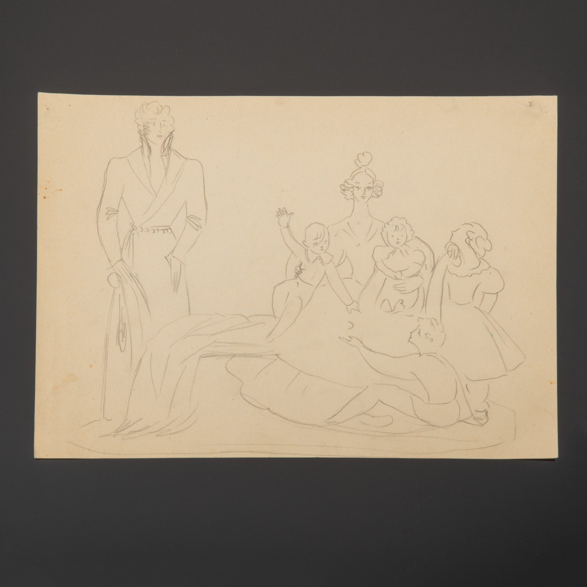 Эскиз для скульптуры "А.С. Пушкин. Последние дни", из личного архива Асты Давыдовны Бржезицкой, бумага, карандаш, СССР, 1980-1985 гг.