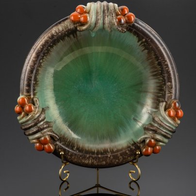 Блюдо сервировочное для фруктов, установленное на три фигурные ножки, Steuler Pottery, керамика, поливы