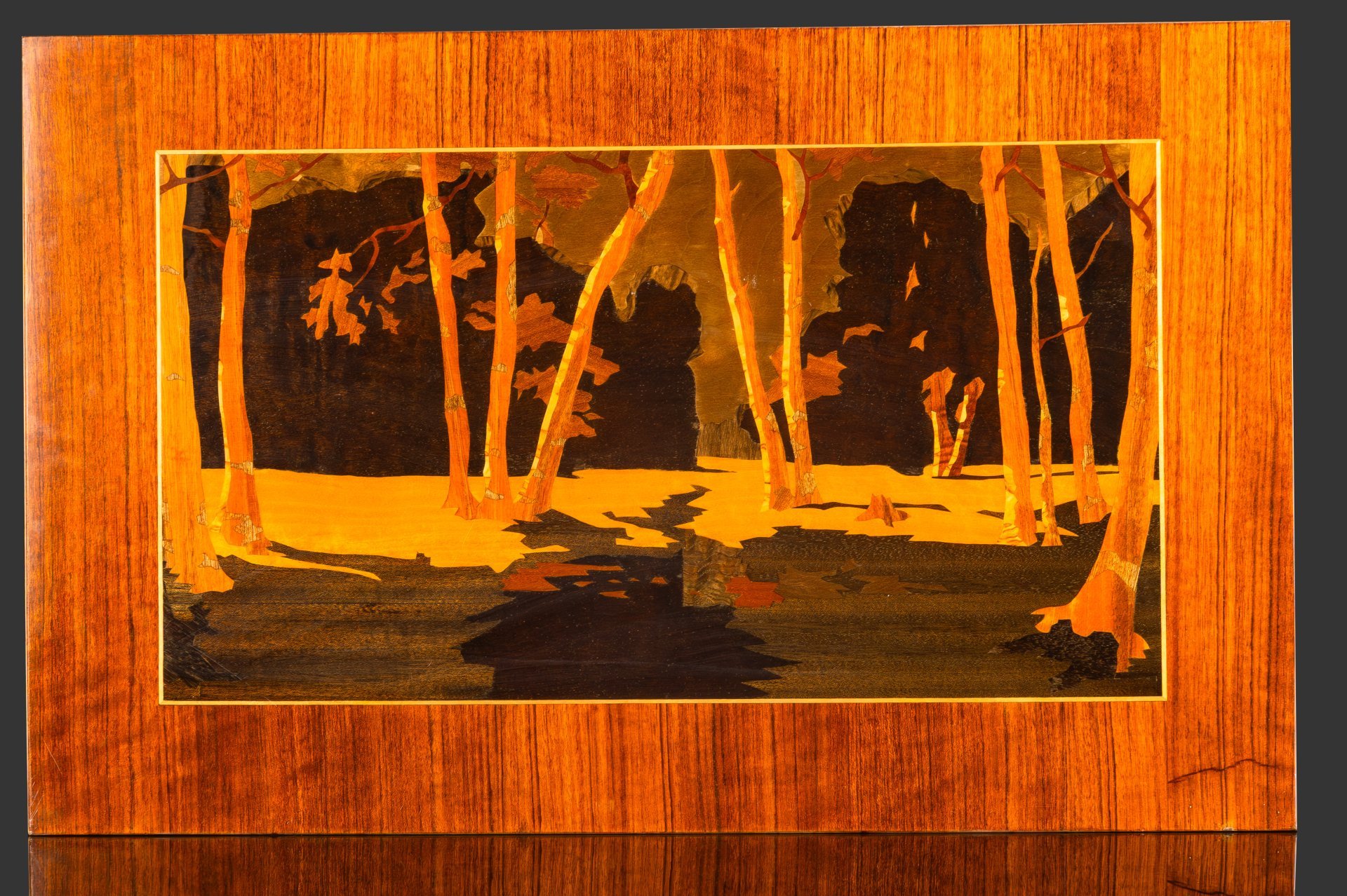Настенное панно "Березовая роща" по картине Архипа Куинджи, дерево, инкрустация, лак, СССР, 1970-1990 гг.