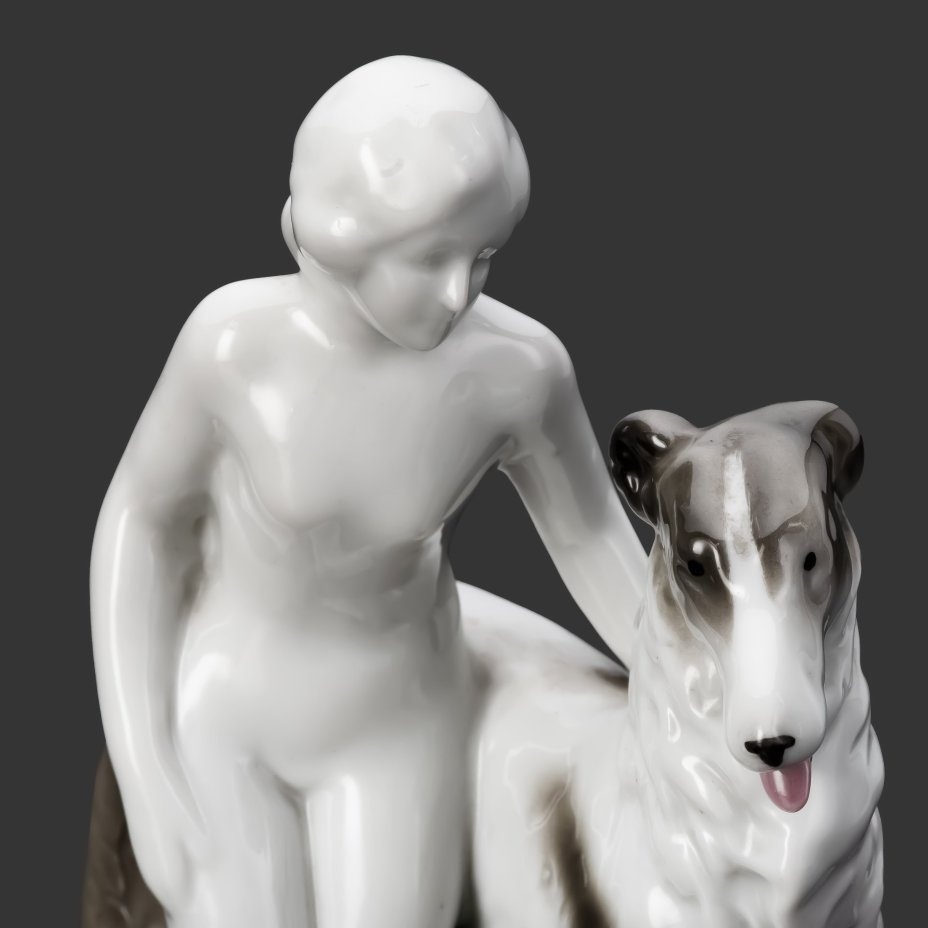 Статуэтка "Девушка с гончей", фарфор, роспись, Fasold & Stauch Bock Wallendorf, Германия, 1960-1972 гг.