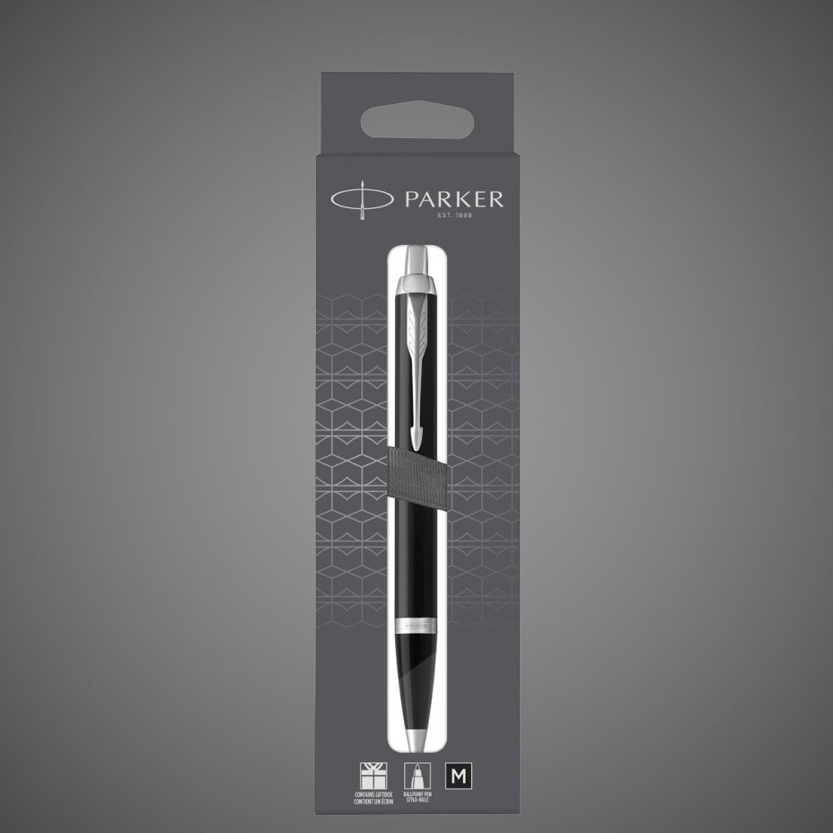 Шариковая ручка Parker IM Metal Black CT лак матовый, стержень: M, цвет чернил: black, в подарочной упаковке., Лаки и смолы: лак, латунь, пластик, хром