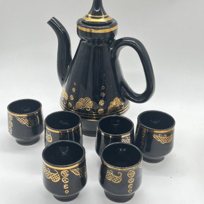 Чайник и 6 пиал для распития горячих напитков, керамика, крытье, золочение, роспись, СССР, 1970-1990 гг.