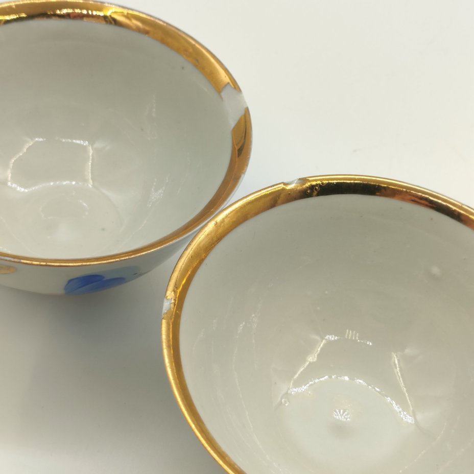 Набор пиал с цветочным декором на 4 персоны, фарфор, роспись, золочение, Ташкентский фарфоровый завод, СССР, 1973-1983 гг.