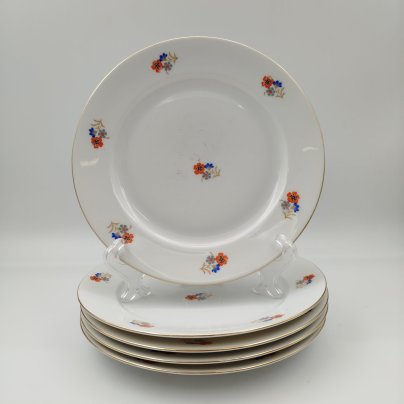Набор десертных тарелок с цветочным декором на 5 персон, фарфор, деколь, золочение, Bavaria Porzellan, Германия, 1950-1980 гг.