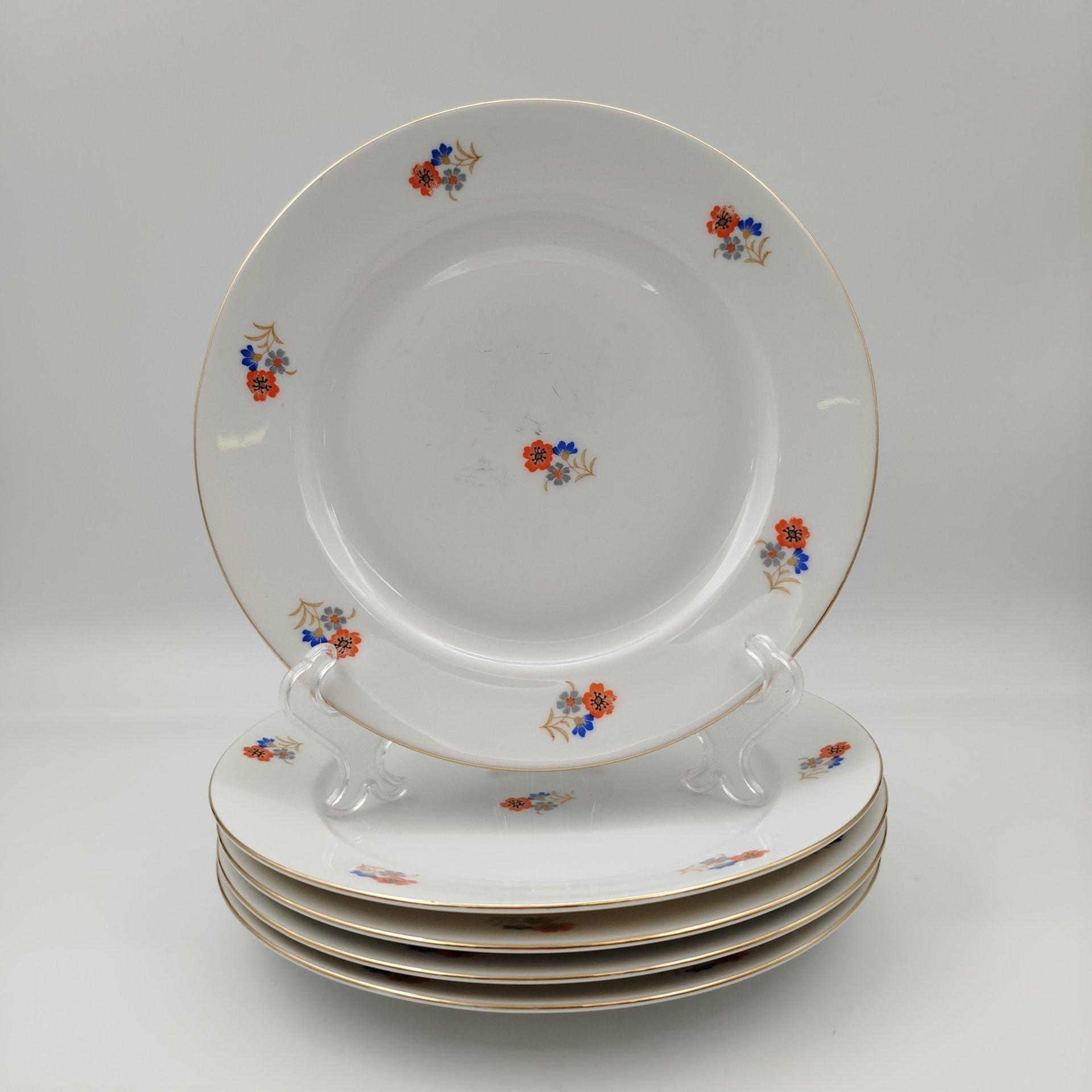 Набор десертных тарелок с цветочным декором на 5 персон, фарфор, деколь, золочение, Bavaria Porzellan, Германия, 1950-1980 гг.