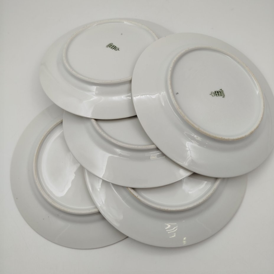 Набор десертных тарелок с цветочным декором на 5 персон, фарфор, деколь, золочение, Bavaria Porzellan, Германия, 1950-1980 гг.