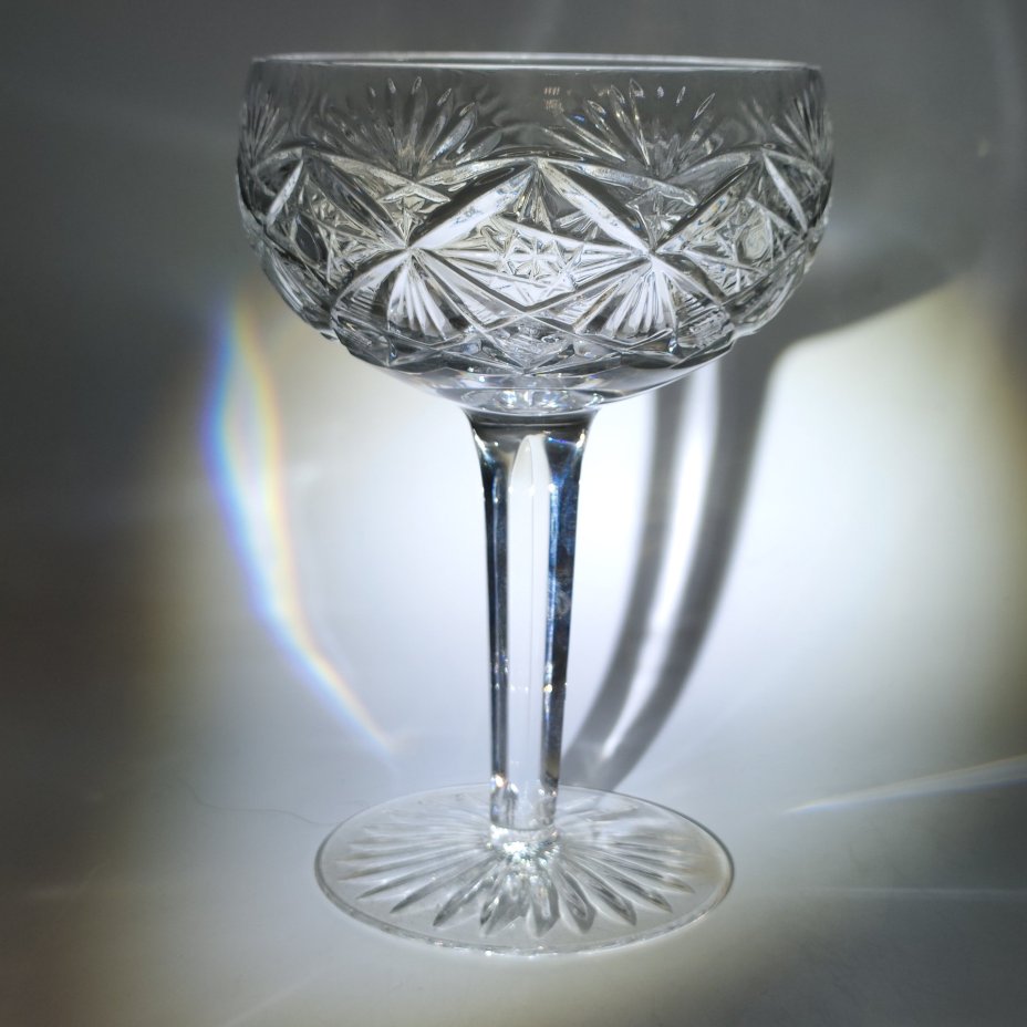 Креманка (шампанница) с резным геометрическим декором, хрусталь, алмазная грань, СССР, 1970-1990 гг.