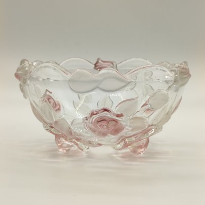 Ваза для конфет с цветочным декором и фигурным бортом, цветное стекло, матирование, Walther Glas, Германия, 1980-2000 гг.