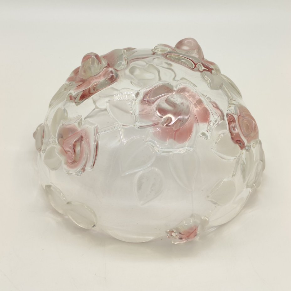 Ваза для конфет с цветочным декором и фигурным бортом, цветное стекло, матирование, Walther Glas, Германия, 1980-2000 гг.