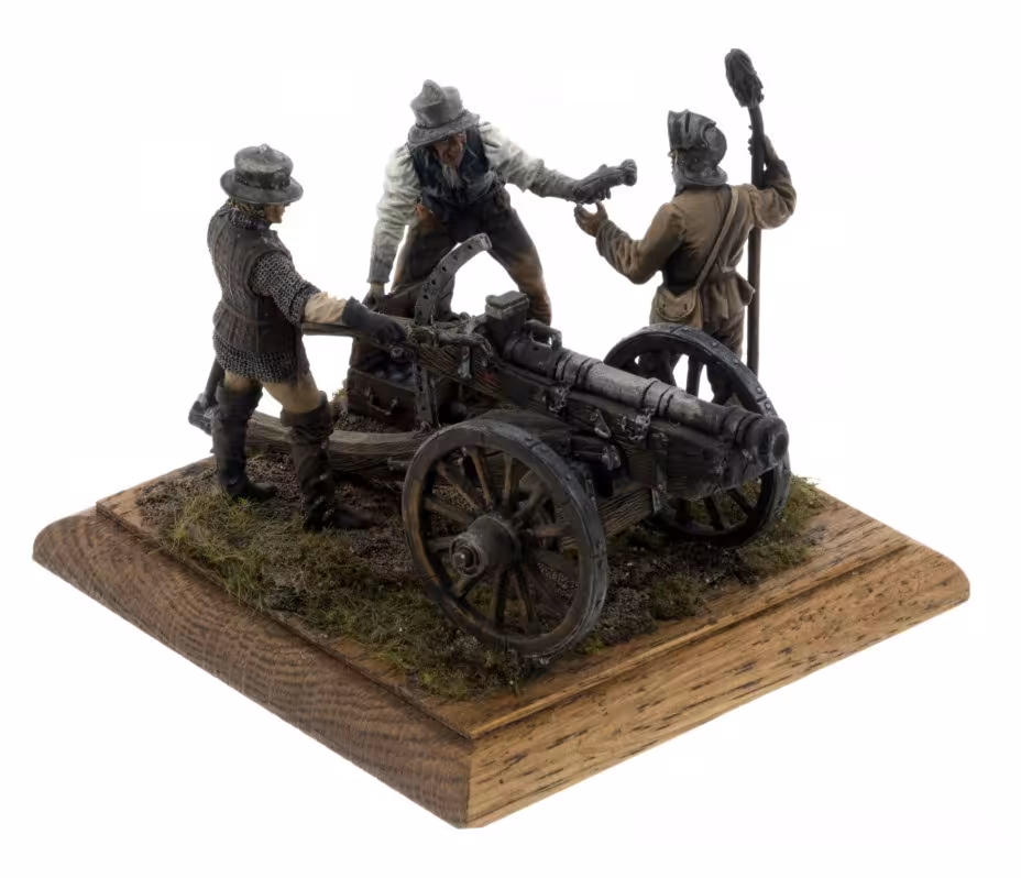 Диорама "Расчет бомбарды. XV век", олово, роспись, дерево, Европа, 2010-2020 гг.