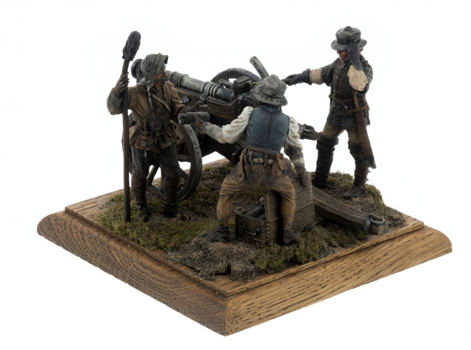 Диорама "Расчет бомбарды. XV век", олово, роспись, дерево, Европа, 2010-2020 гг.