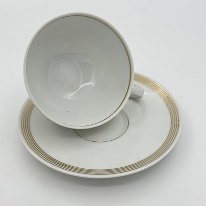 Чайная пара, украшенная линейным орнаментом, фарфор, золочение, Kaestner Saxonia, Германия, 1950-1972 гг.