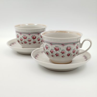 Набор из 2-х чайных пар, украшенных цветочным декором, фарфор, деколь, Тернопольский фарфоровый завод, СССР, 1975-1991 гг.