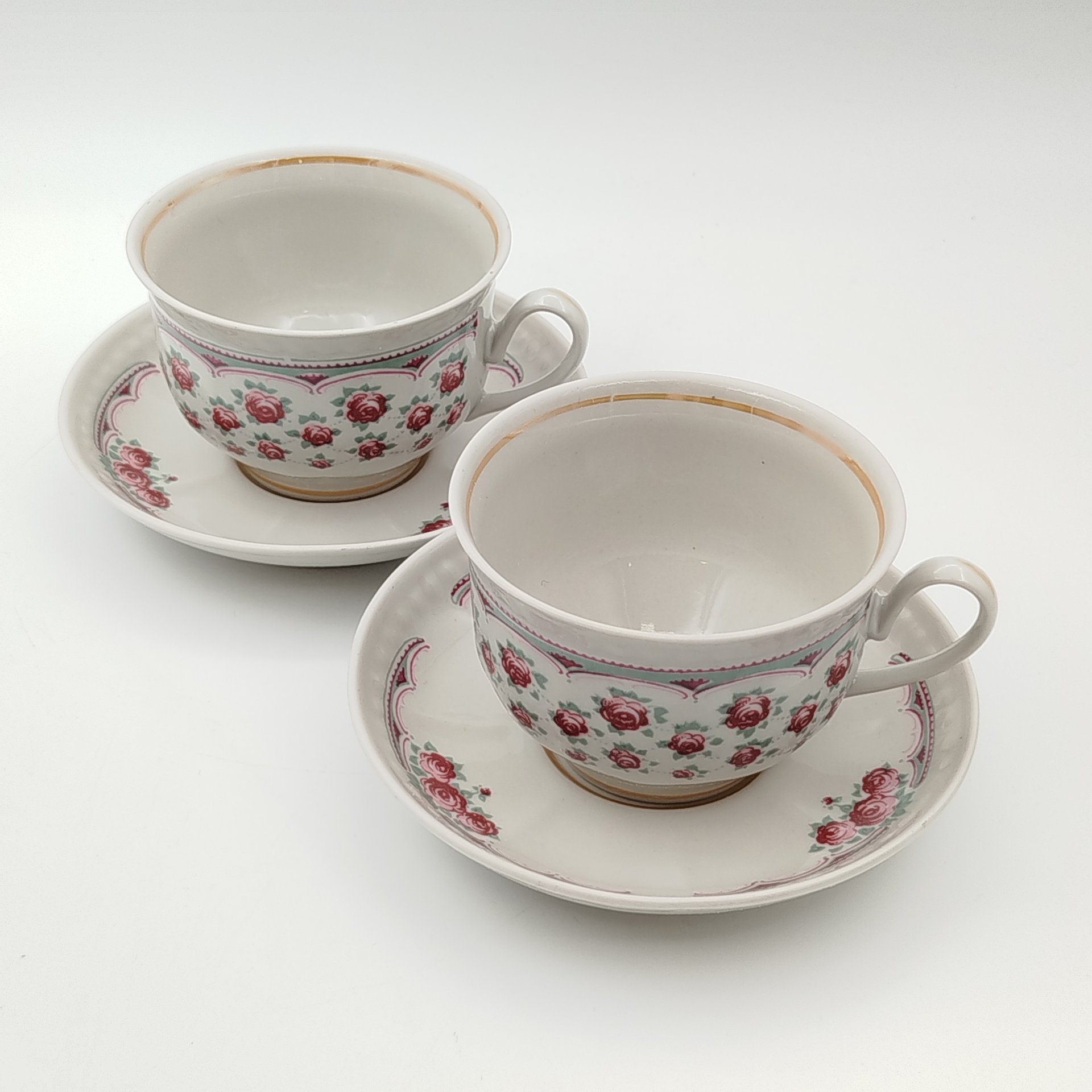 Набор из 2-х чайных пар, украшенных цветочным декором, фарфор, деколь, Тернопольский фарфоровый завод, СССР, 1975-1991 гг.