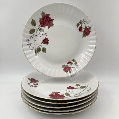 Набор из 6-ти обеденных тарелок, украшенных изображением розы