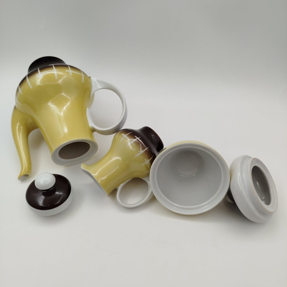 Кофейный сервиз с абстрактным декором на 5 персон (10 предметов), фарфор, крытье, Kahla, ГДР, 1960-1980 гг.