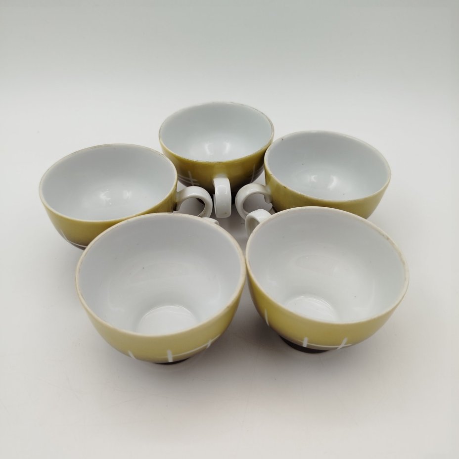 Кофейный сервиз с абстрактным декором на 5 персон (10 предметов), фарфор, крытье, Kahla, ГДР, 1960-1980 гг.