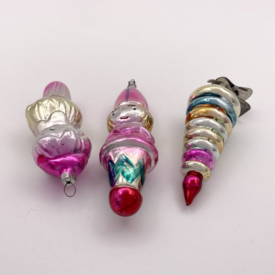 Набор из 3 ёлочных игрушек, стекло, краска, металл, СССР, 1950-1960 гг.