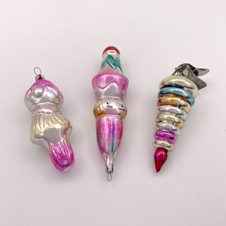 Набор из 3 ёлочных игрушек, стекло, краска, металл, СССР, 1950-1960 гг.
