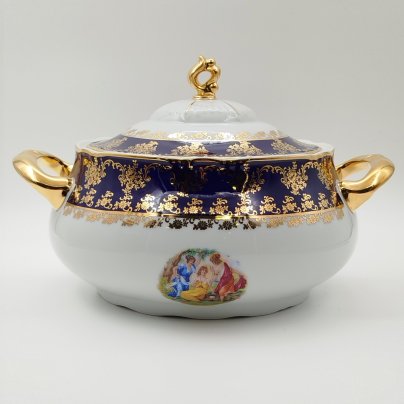 Супница "Мадонна", украшенная цветочным декором, фарфор, деколь, крытье, золочение, Thun (Тун), Чехия, 2000-2020 гг.