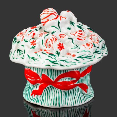 [Редкость] Пудреница с крышкой "Букетик", автор А.В. Щекатихина (Щекотихина)-Потоцкая, фарфор, роспись, Ленинградский фарфоровый завод (ЛФЗ), СССР, 1940-1960 гг.