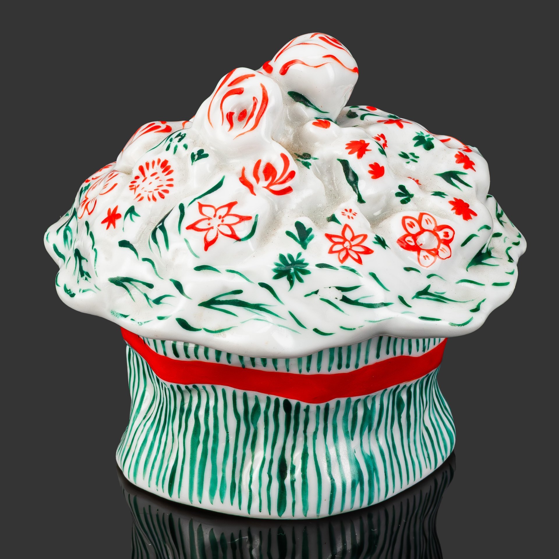 [Редкость] Пудреница с крышкой "Букетик", автор А.В. Щекатихина (Щекотихина)-Потоцкая, фарфор, роспись, Ленинградский фарфоровый завод (ЛФЗ), СССР, 1940-1960 гг.