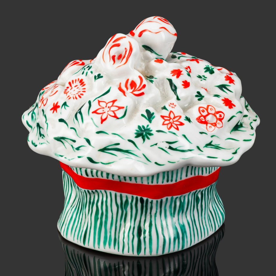 [Редкость] Пудреница с крышкой "Букетик", автор А.В. Щекатихина (Щекотихина)-Потоцкая, фарфор, роспись, Ленинградский фарфоровый завод (ЛФЗ), СССР, 1940-1960 гг.