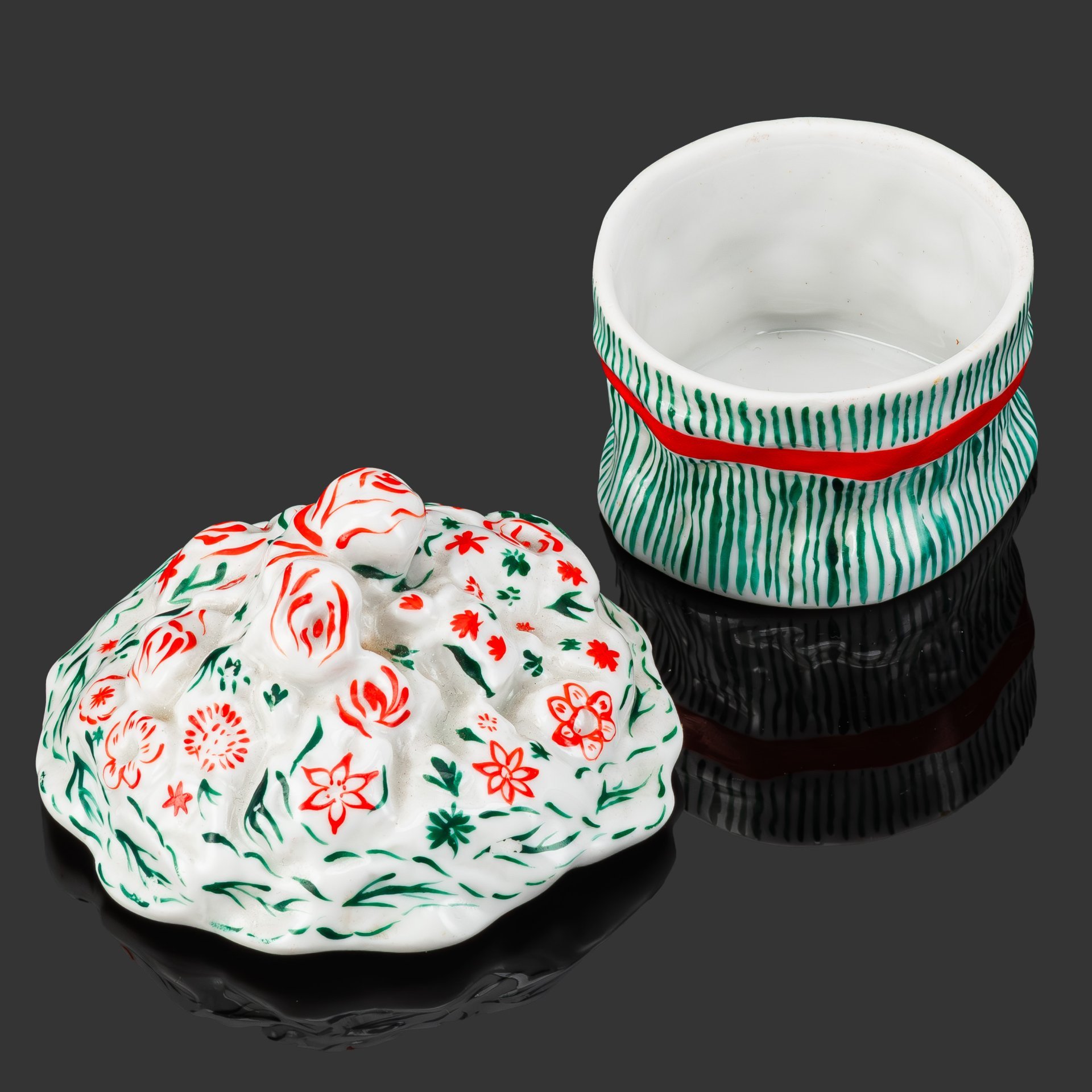 [Редкость] Пудреница с крышкой "Букетик", автор А.В. Щекатихина (Щекотихина)-Потоцкая, фарфор, роспись, Ленинградский фарфоровый завод (ЛФЗ), СССР, 1940-1960 гг.