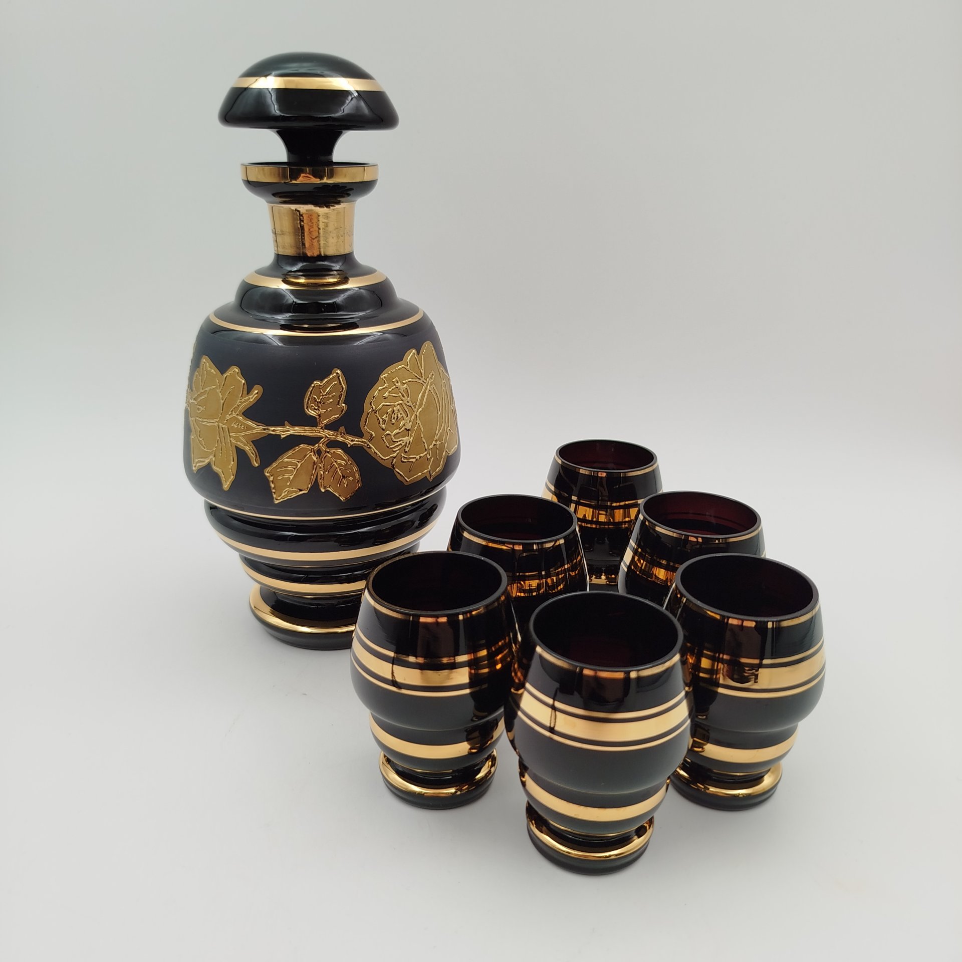 Набор для крепких напитков (Штоф и 6 стопок), стекло, золочение, Bohemia Crystal (Bohemia Glass), Чехия, 1990-2000 гг.