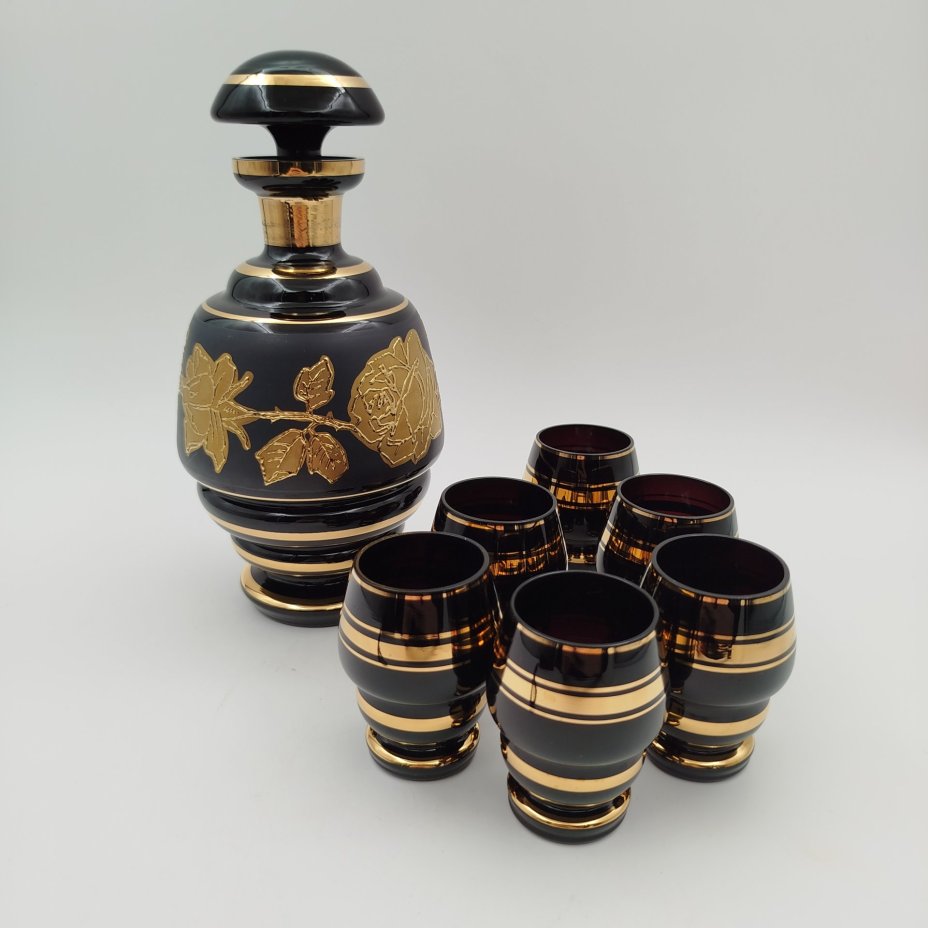 Набор для крепких напитков (Штоф и 6 стопок), стекло, золочение, Bohemia Crystal (Bohemia Glass), Чехия, 1990-2000 гг.
