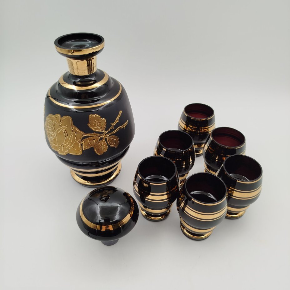 Набор для крепких напитков (Штоф и 6 стопок), стекло, золочение, Bohemia Crystal (Bohemia Glass), Чехия, 1990-2000 гг.