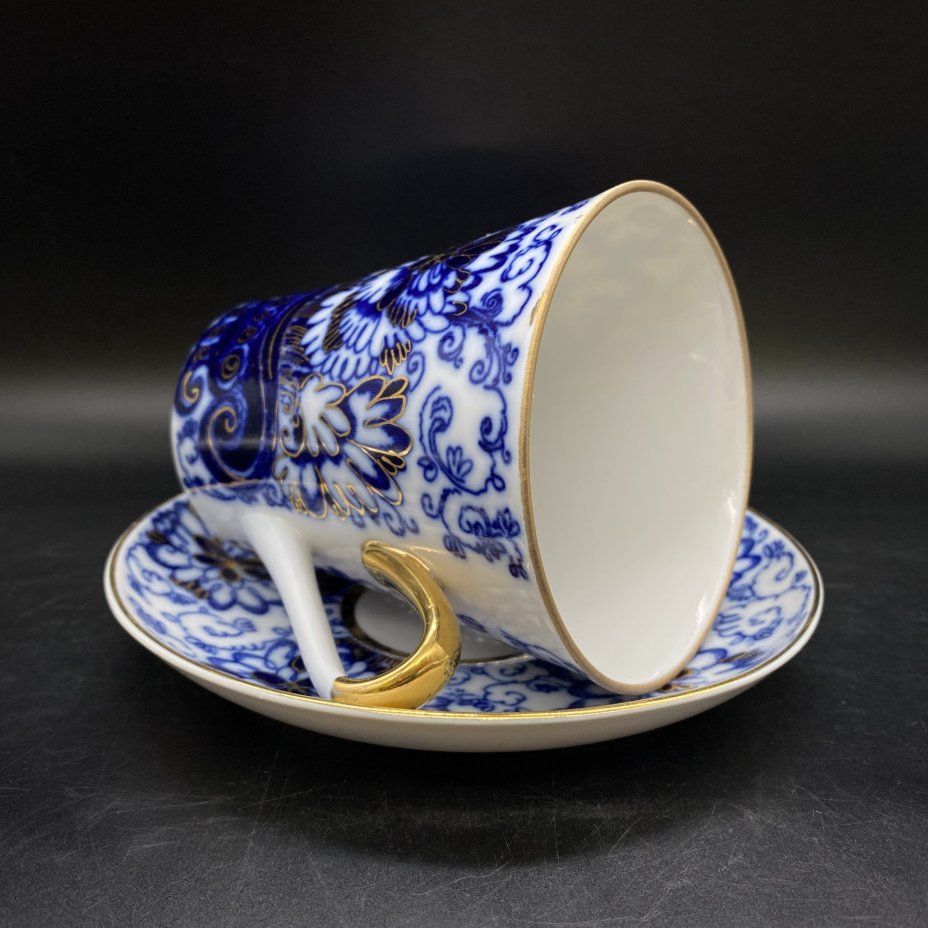 Пара чайная "Вазон", фарфор, роспись кобальтом, золочение, Ленинградский фарфоровый завод (ЛФЗ), СССР, 1950-1970 гг., Ленинградский фарфоровый завод (ЛФЗ)