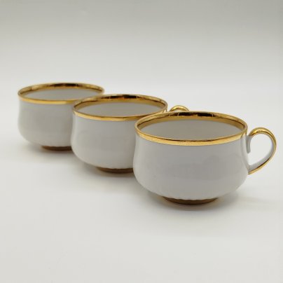 Набор из 3-х чашек с лаконичным декором, фарфор, золочение, Дулевский фарфоровый завод (Дулёво), СССР, 1987 г.